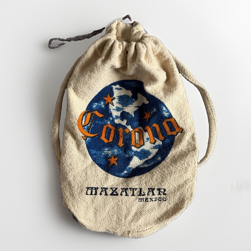 Vintage Corona Mazatlan‎ Mexico Drawstring Backpack Cotton Beer Promo Travel Bag